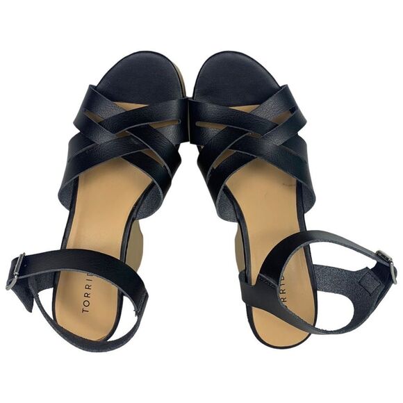 Torrid Platform Sandals Womens Size 9 Black Notch Wooden Platform Strappy Shoe - Picture 1 of 11